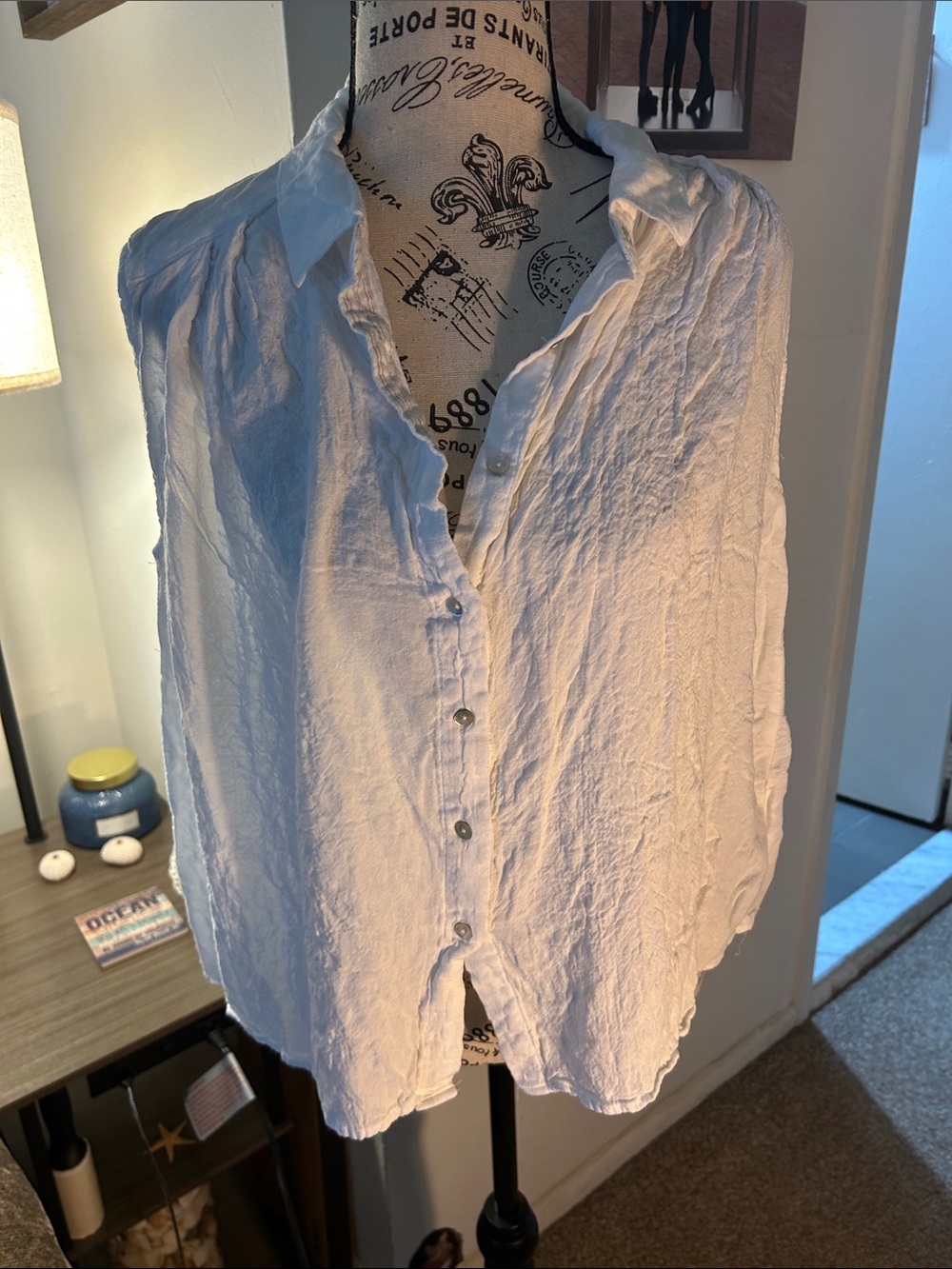 Jane and Delancey White Crinkle Button-Down Shirt